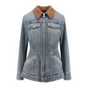 Alexander McQueen Denimjacka med volang och dragkedja Blue, Dam