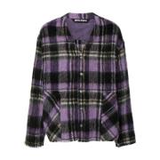 Palm Angels Lila Rutig Overshirt Jacka Purple, Herr