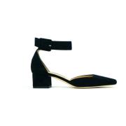 Prosperine Svart Mocka Ankelrem Klack Sandal Black, Dam