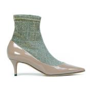 Prosperine Nude Patent Knit Sock Booties Multicolor, Dam