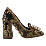 Dolce & Gabbana Elegant Guld Jacquard Brokad Pumps Yellow, Dam