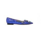 Prosperine Glitter Broderad Ballerinaskor Blue, Dam