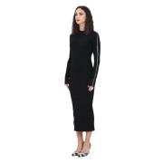 Patrizia Pepe Svart Ribbstickad Midi Klänning Black, Dam