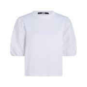 Karl Lagerfeld Vit Engelsk Broderi Bomull T-shirt White, Dam