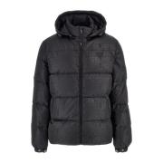 Guess Svart huva dunjacka med logotyp Black, Herr