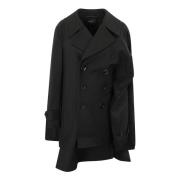 Comme des Garçons Dubbelknäppt jacka med asymmetrisk fåll Black, Dam