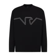 Emporio Armani Bomull Logo Broderad Crewneck T-shirt Black, Herr