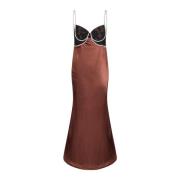 Self Portrait Diamant Satin Maxi Klänning Fw24 Brown, Dam