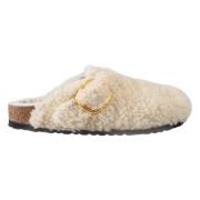 Birkenstock Shearling Big Buckle Sandaler Beige, Dam