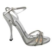 Dolce & Gabbana Kristallprydda Silver Ankelrem Sandaler Gray, Dam