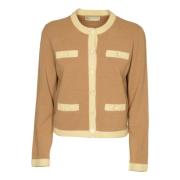 Tory Burch Chunky Wool Trim Cardigan Sweaters Brown, Dam