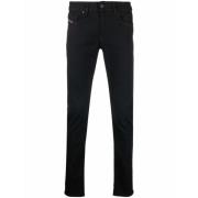 Diesel Svarta Slim Fit Bomullsjeans med Broderad Logotyp Black, Herr