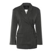 Karen by Simonsen Grå Pinstripad Blazer Jacka Black, Dam