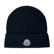 Moncler Logo Patch Beanie Hat i bomullstickning Black, Herr