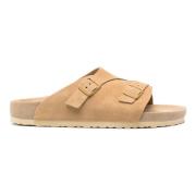 Birkenstock Beige Läder Sandaler Bred Rem Beige, Dam