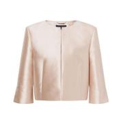 Alberta Ferretti Beige Satin Finish Crew Neck Jacket Beige, Dam