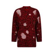 Versace Leopardmönstrad Ull Pullover Tröja Red, Dam