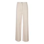 Max Mara Weekend Bomull Ecru Byxor med Läder Patch Beige, Dam