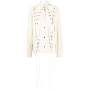 Julfer Ivory Lace-Up Wool Jacket Beige, Dam