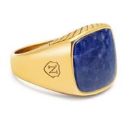 Nialaya Gentlemen's Gold Signet Ring with Blue Dumortierite Yellow, He...