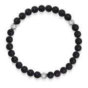 Nialaya 6mm Matte Black Onyx Bracelet with Silver Balls Gray, Herr