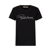 Roberto Cavalli T-shirt med bokstäver och rund hals Black, Dam