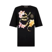 Roberto Cavalli Orm- och blomtryck Crew-neck T-shirt Black, Dam