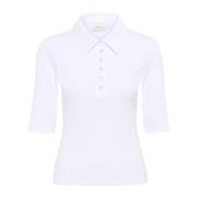 Gestuz Vit Polo Tee med knappstängning White, Dam