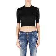 Dsquared2 Finstickad ulltröja, rund hals Black, Dam