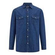 Boggi Milano Bomull Denim Overshirt Blue, Herr