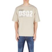 Dsquared2 Logo Print Taupe Bomull T-shirt Beige, Herr