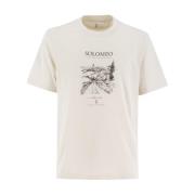 Brunello Cucinelli Vårtryck Rundhals Bomull T-shirt White, Herr