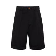 Brunello Cucinelli Svarta Bomulls Bermuda Shorts med Veckdetaljer Blac...