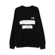 Y-3 Svart Crew Neck Sweatshirt med Drop Shoulder Black, Herr