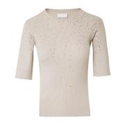 Liu Jo Beige Gradient Strass Stickad Topp Beige, Dam