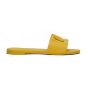 Dolce & Gabbana Gula Logo Slides, Öppen Tå, Slip-On Yellow, Dam