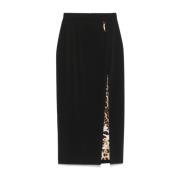 Roberto Cavalli Stretch Cady Midikjol med Slits Black, Dam