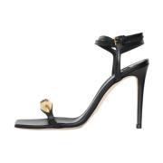 Elisabetta Franchi Svarta stilettsandaler med guldplatta Black, Dam