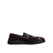 Dolce & Gabbana Brun Bomull Moccasin Loafers med Logo Brown, Herr