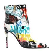 Dolce & Gabbana Graffiti Print Läder Mid Calf Stövlar Multicolor, Dam