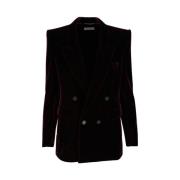 Saint Laurent Bordeaux Velvet Blazer Peak Revers Black, Dam