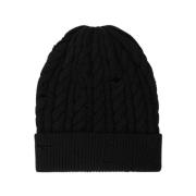 Roberto Cavalli Sliten Cable-Knit Ull Beanie Black, Herr