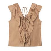 SoSUE Ruffle Top med V-ringning och Volanger Beige, Dam