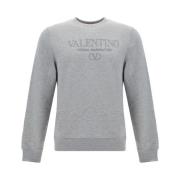 Valentino Monogram Bomullssweatshirt med Ribbade Detaljer Gray, Herr