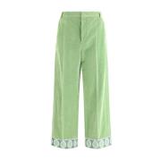 Valentino Sammet Wide-Leg Bomullsbyxor Kontrastkant Green, Herr