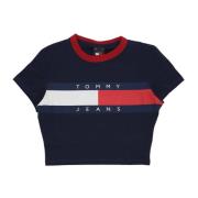 Tommy Hilfiger Kort Crop Block Tee Mörk Marin Blue, Dam