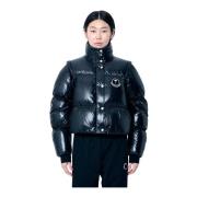 Moncler Kort dunjacka med logopatch Black, Dam