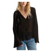 Michael Kors Romantisk V-ringad Georgette Blus Black, Dam