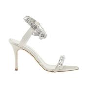 Manolo Blahnik Glittrande Rhinestone Satin Sandaler Gray, Dam