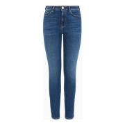 Emporio Armani Mörkblå Skinny Jeans med Kontrastsömmar Blue, Dam